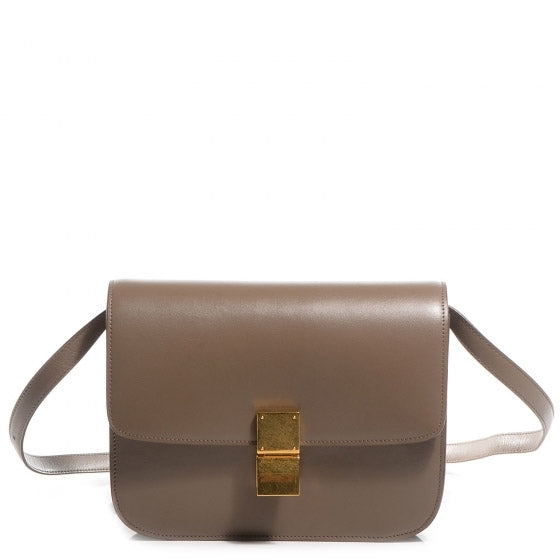 Smooth Calfskin Medium Classic Box Flap Bag Taupe