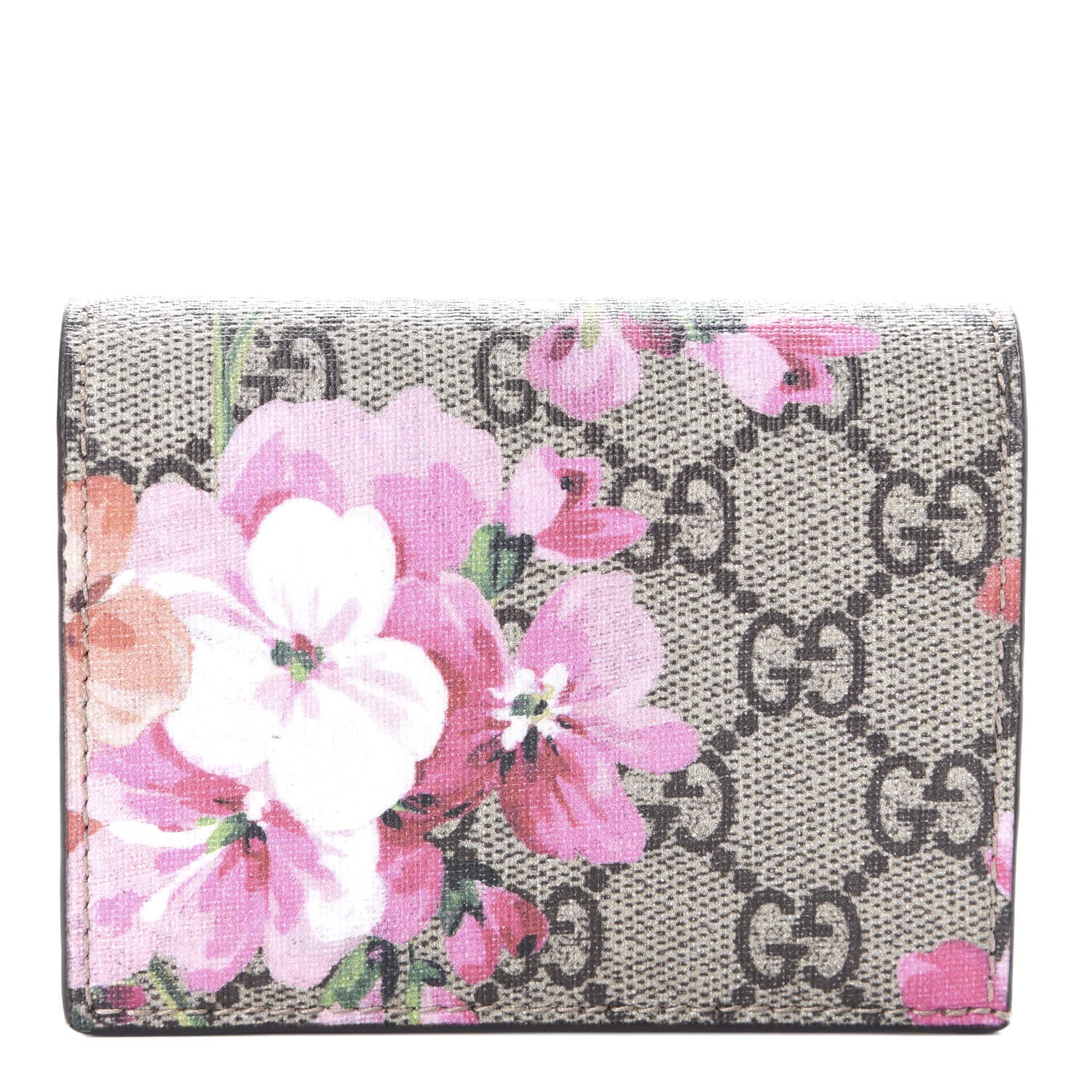 Gucci GG Supreme Monogram Blooms Card Case Wallet Beige Multicolor Dry Rose 1 of 6