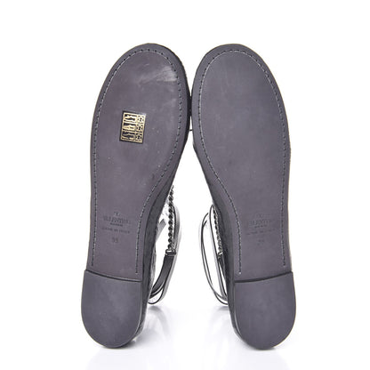 Valentino Garavani Crackled Calfskin Rockstud Chain Ankle Ballerina Flats 39 Black 7 of 14