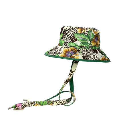 Gucci X THE NORTH FACE Econyl Nylon Floral Reversible Self-Tie Bucket M Hat Green 3 of 8