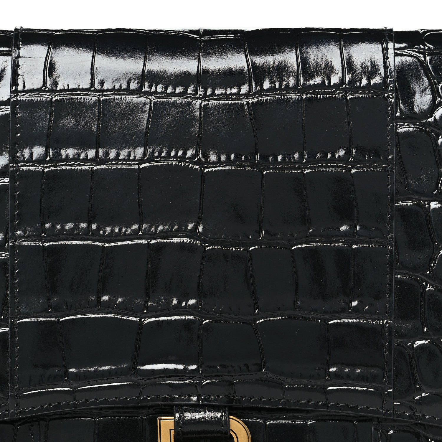 Balenciaga Shiny Calfskin Crocodile Embossed Hourglass Gusset Pouch Black 7 of 10