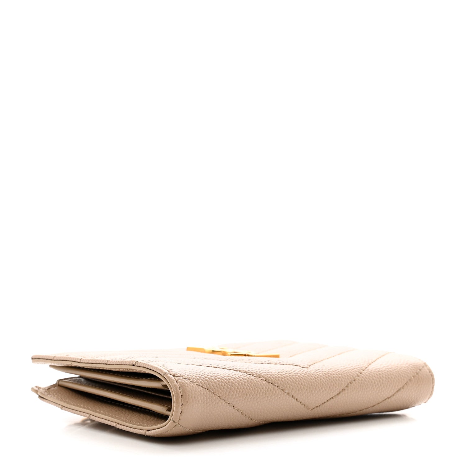 Saint Laurent Grain De Poudre Matelasse Chevron Monogram Zipped Two-Part Wallet Dark Beige 4 of 6