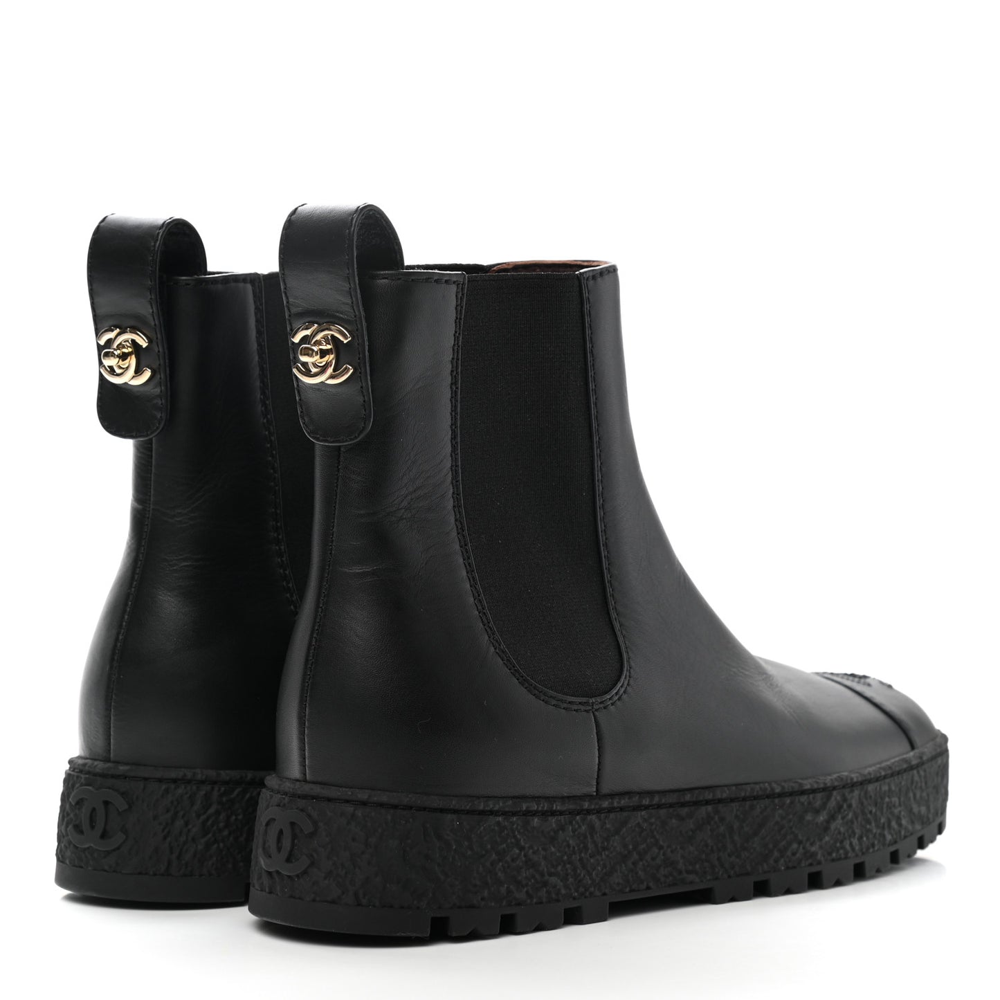 Calfskin Cap Toe CC Ankle Boots 38 Black