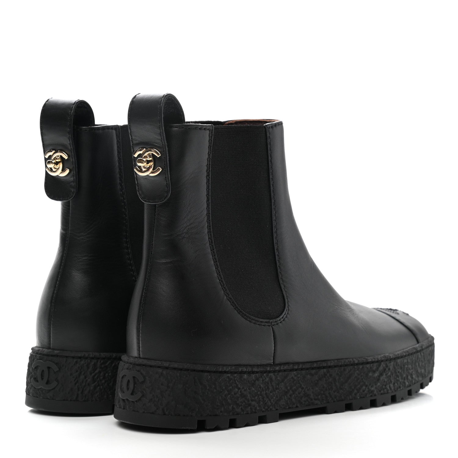 Chanel Calfskin Cap Toe CC Ankle Boots 38 Black 4 of 10