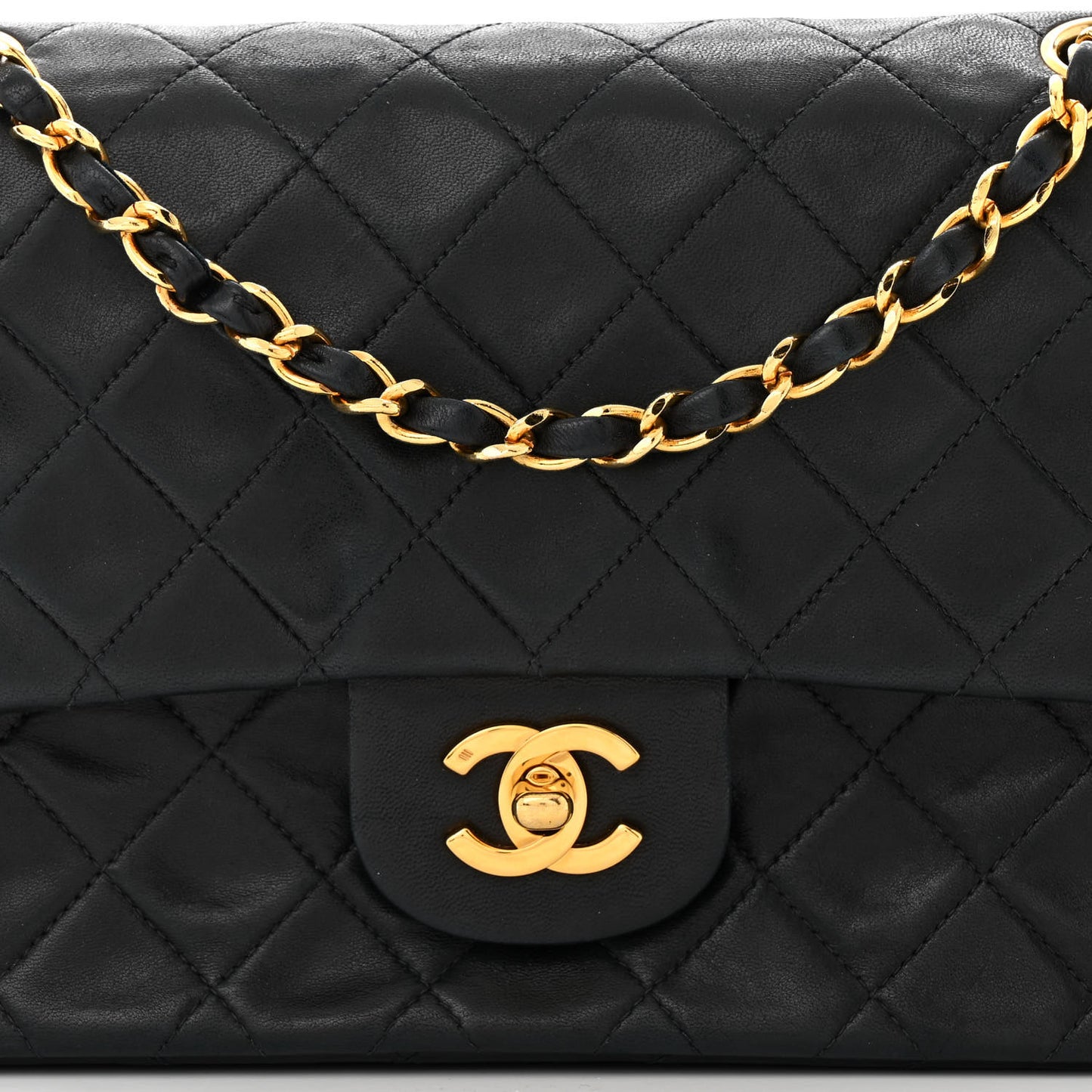 Lambskin Quilted Medium Double Flap Black