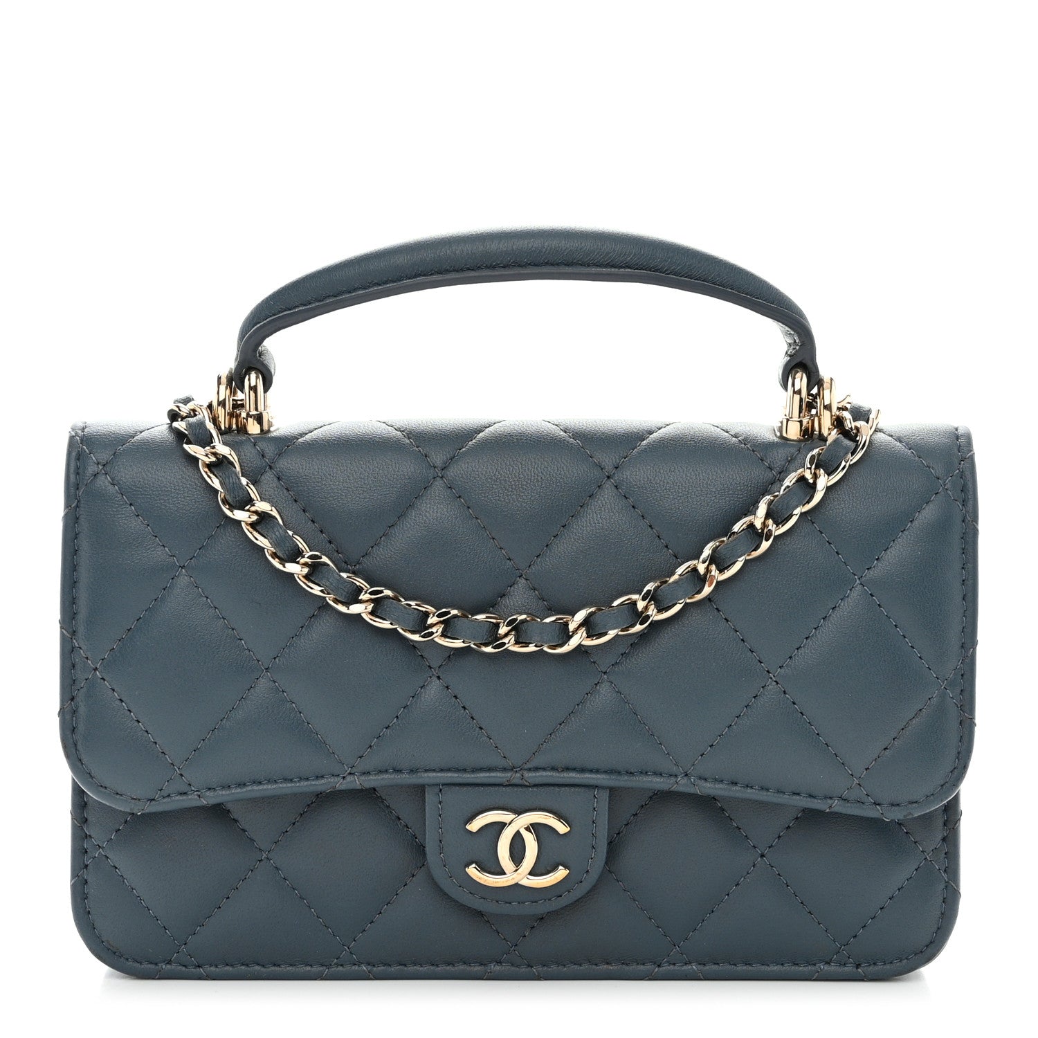 Chanel Lambskin Quilted Flap Phone Holder With Chain Blue 1 of 14