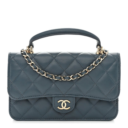 Chanel Lambskin Quilted Flap Phone Holder With Chain Blue 1 of 14