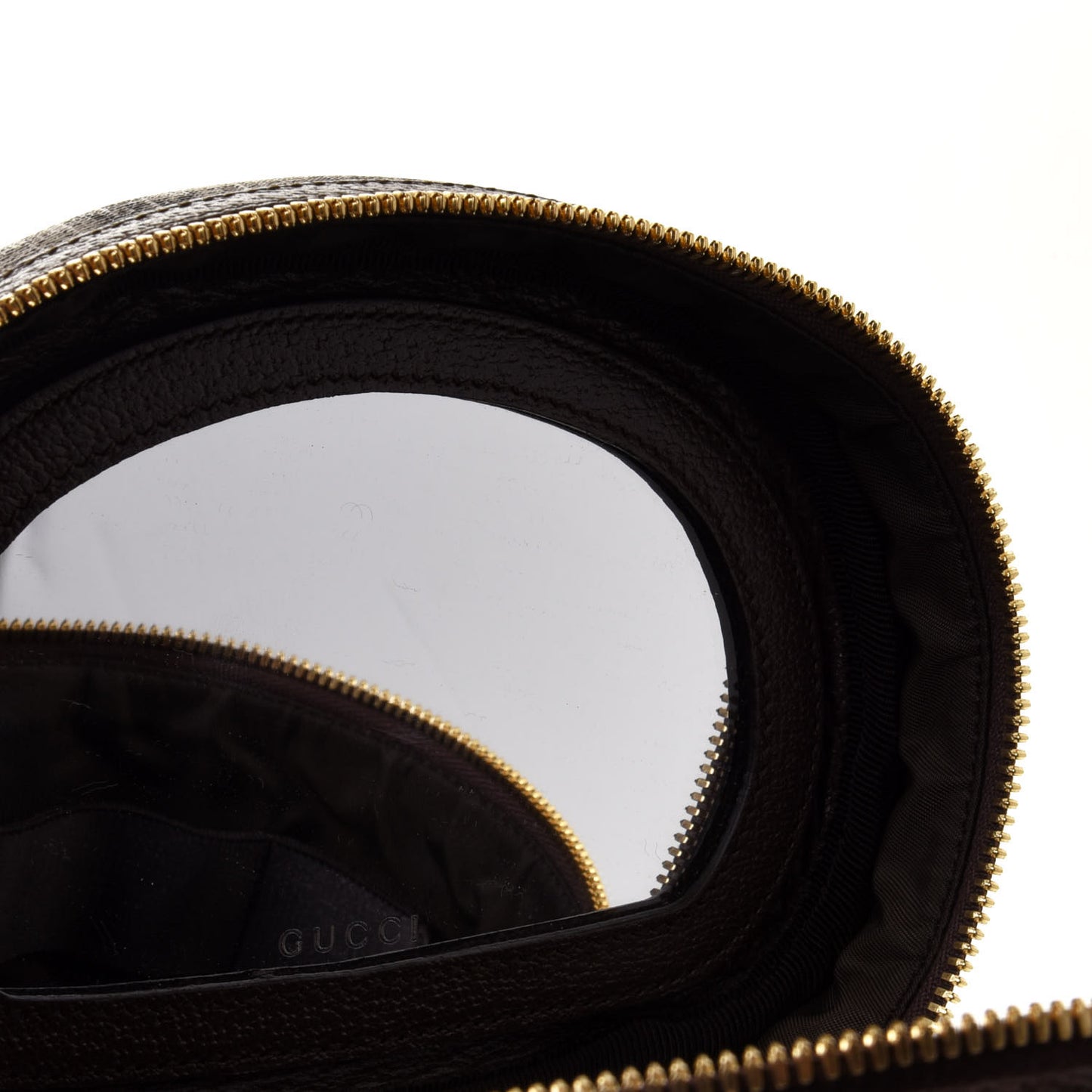 GG Supreme Monogram Textured Calfskin Web Ophidia Vanity Cosmetic Case Beige Ebony New Acero