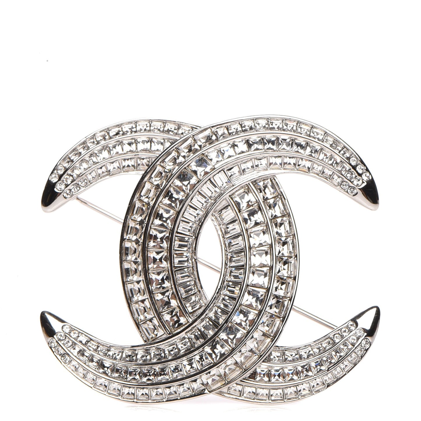 Baguette Crystal CC Brooch Silver