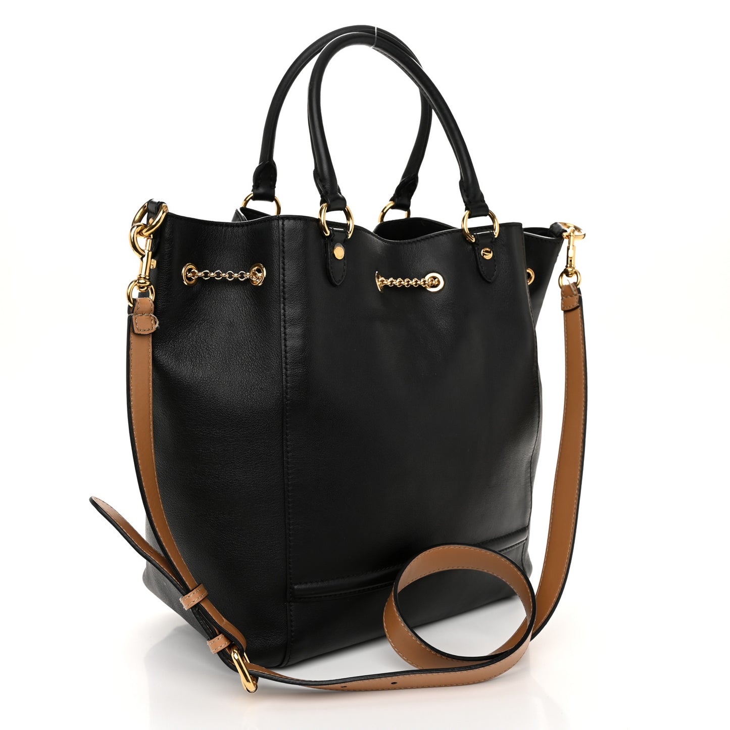 Vitello Grace King Karligraphy Chain Bucket Bag Black Bisquit