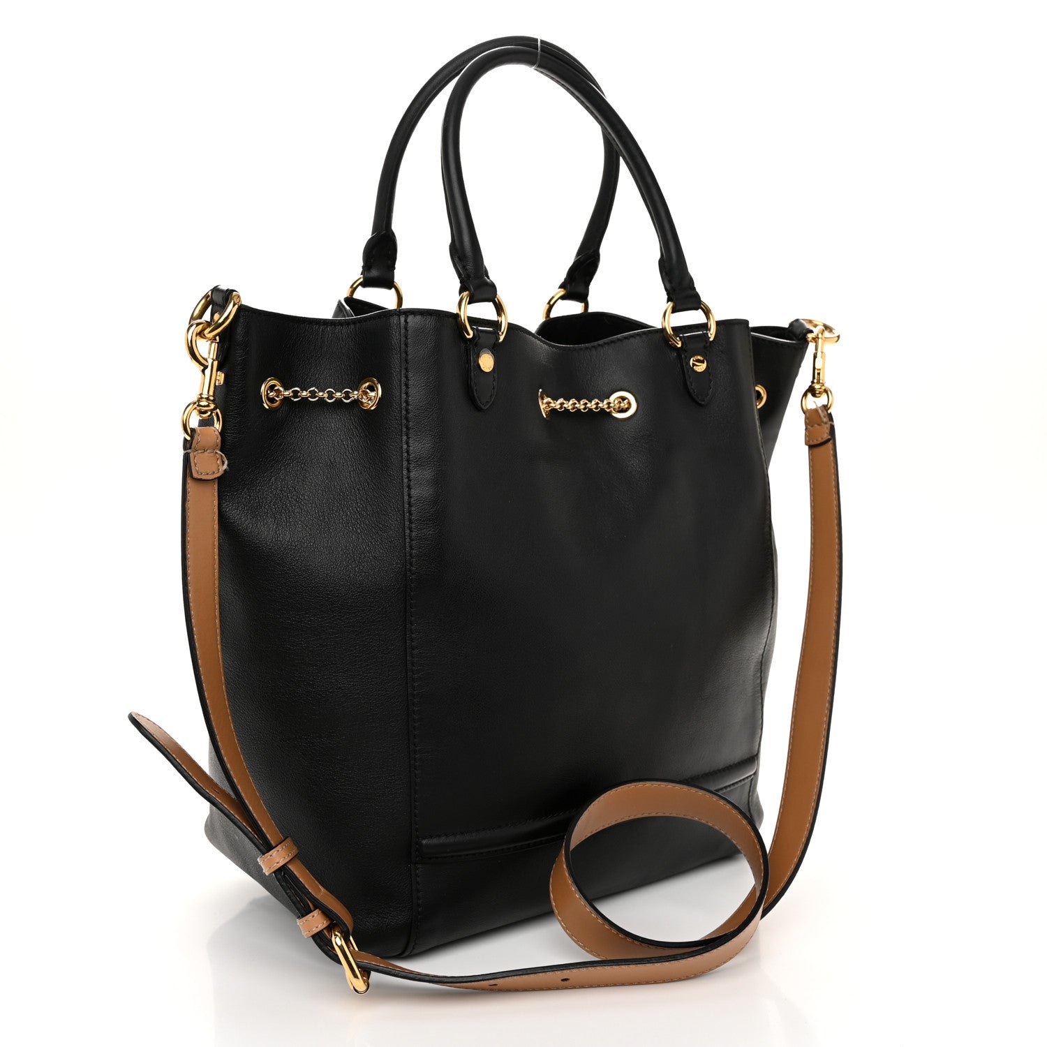Fendi Vitello Grace King Karligraphy Chain Bucket Bag Black Bisquit 3 of 11