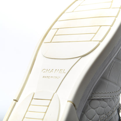Chanel Calfskin Crocodile Embossed Cocodile High Top Sneakers 36 White 10 of 14