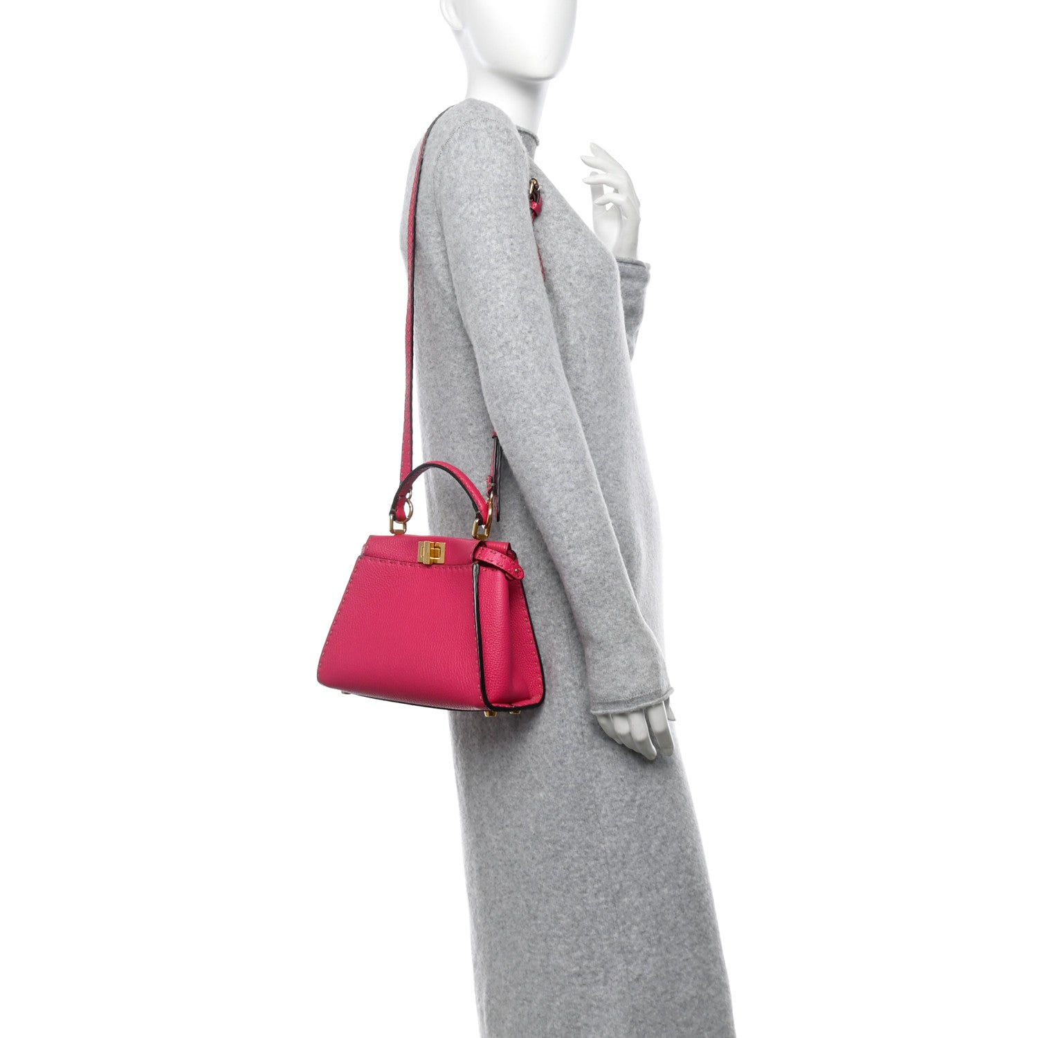 Fendi Cuoio Romano Selleria Mini Peekaboo Iconic Satchel Fuxia 2 of 11