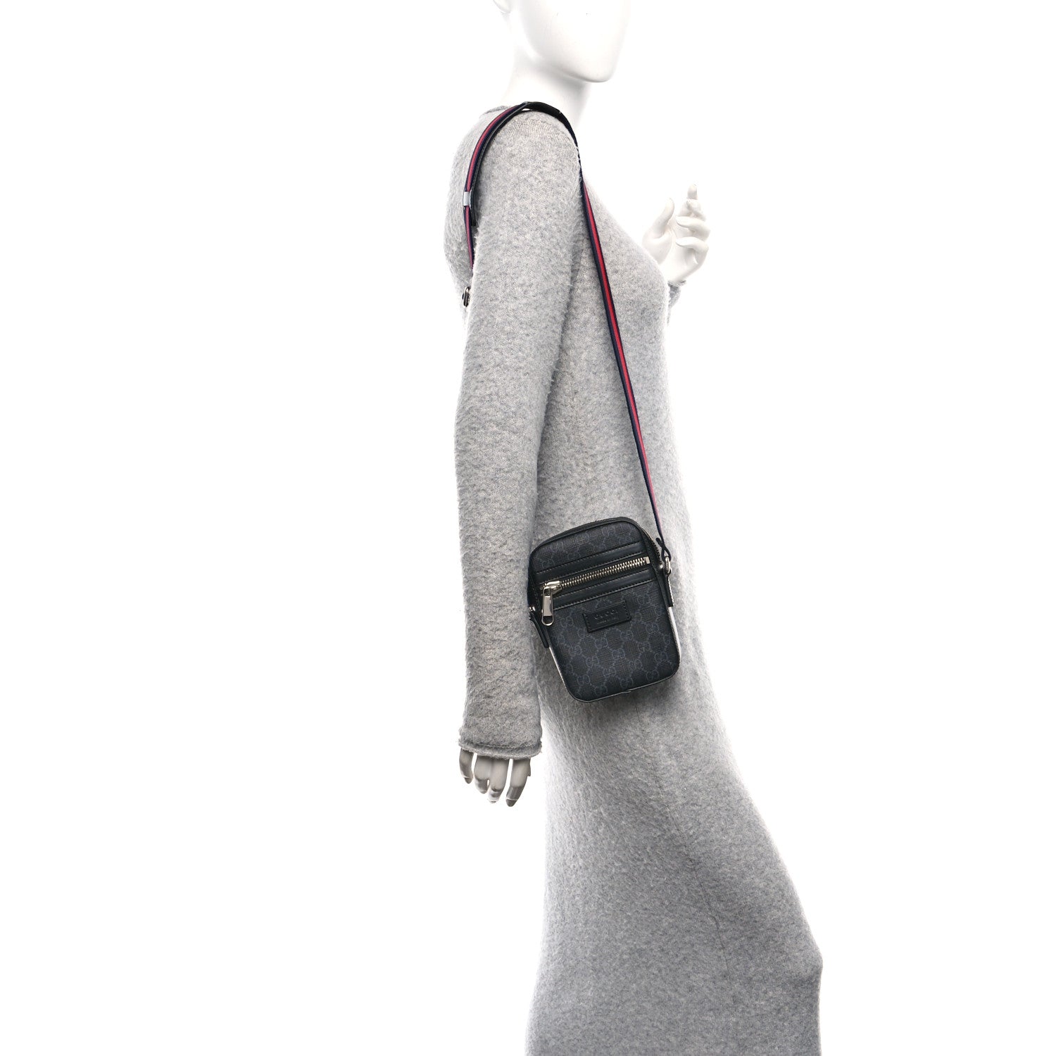 Gucci GG Supreme Monogram Appia Calfskin Web Small Camera Messenger Bag Black Grey 2 of 10