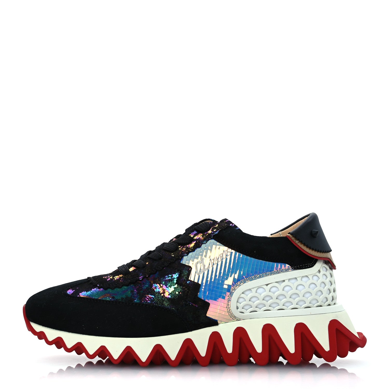 Christian Louboutin Suede Mesh Calfskin Loubishark Sneakers 38.5 Black Multicolor 1 of 10