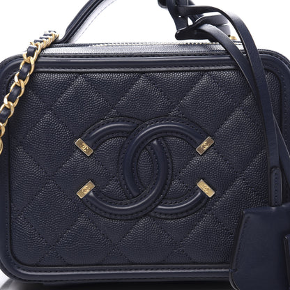 Chanel Caviar Quilted Small CC Filigree Vanity Case Navy 10 of 10