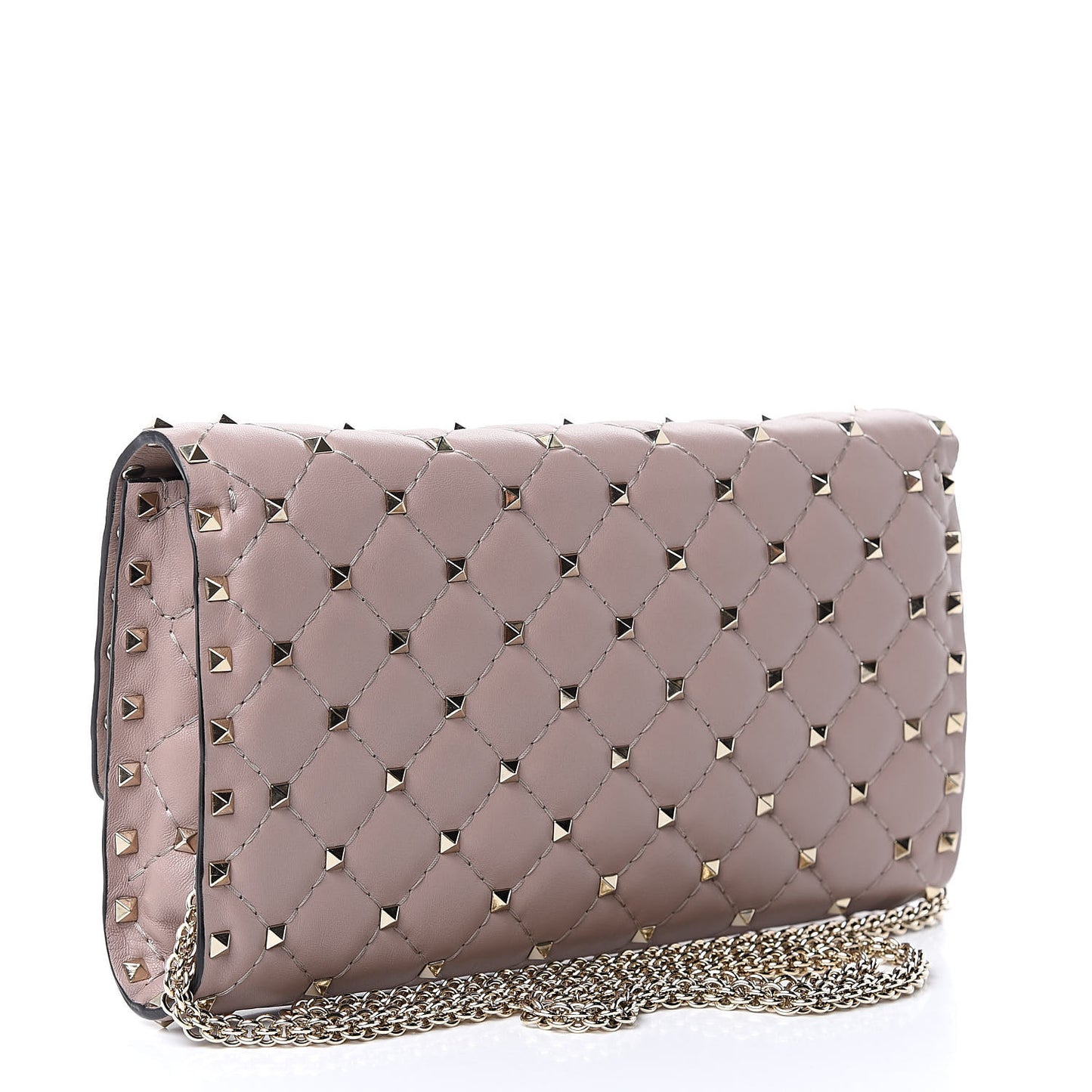 Lambskin Rockstud Spike Wallet on Chain Poudre