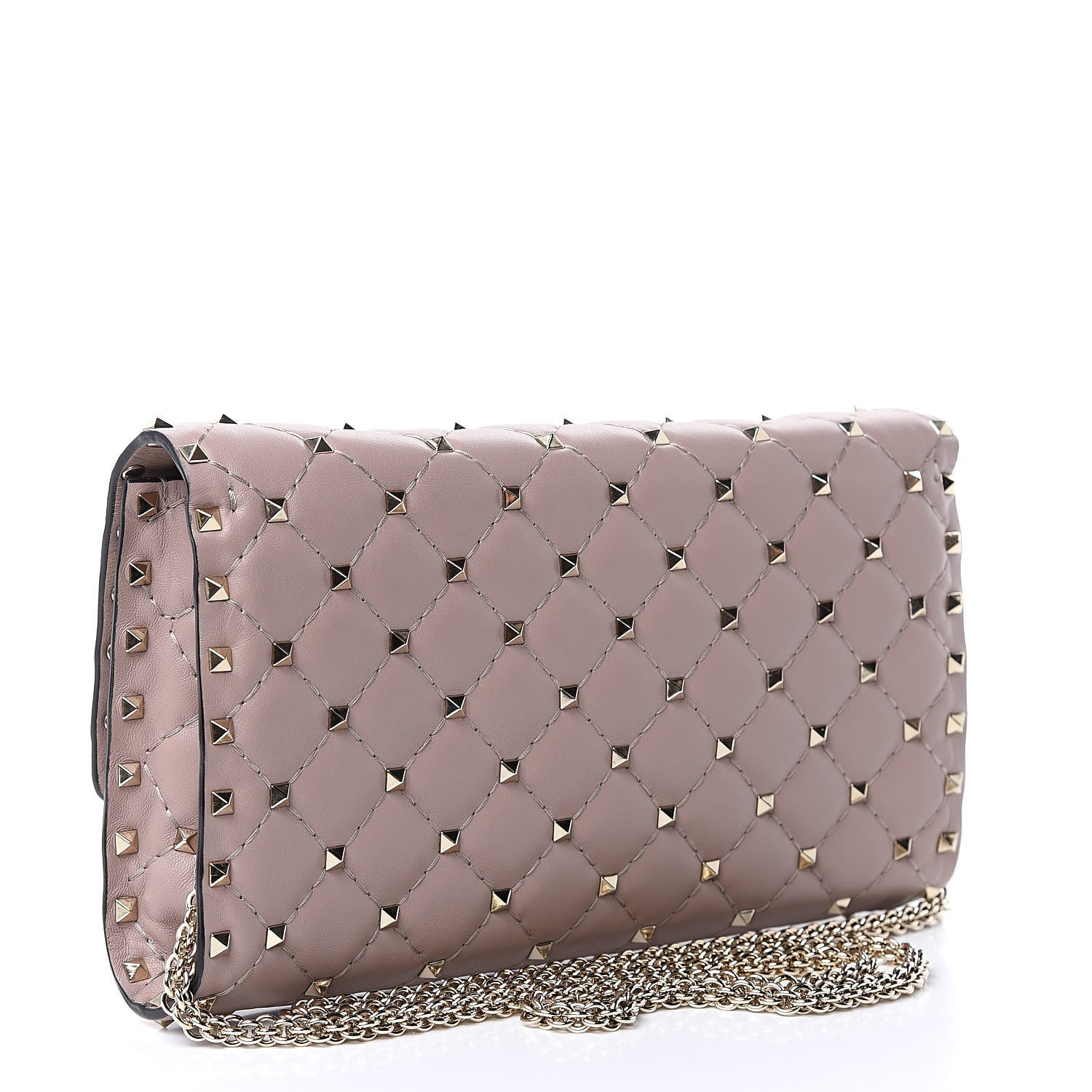 Valentino Garavani Lambskin Rockstud Spike Wallet on Chain Poudre 3 of 10