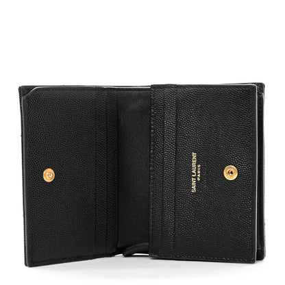 Saint Laurent Grain De Poudre Matelasse Chevron Monogram Flap Card Case Black 5 of 8
