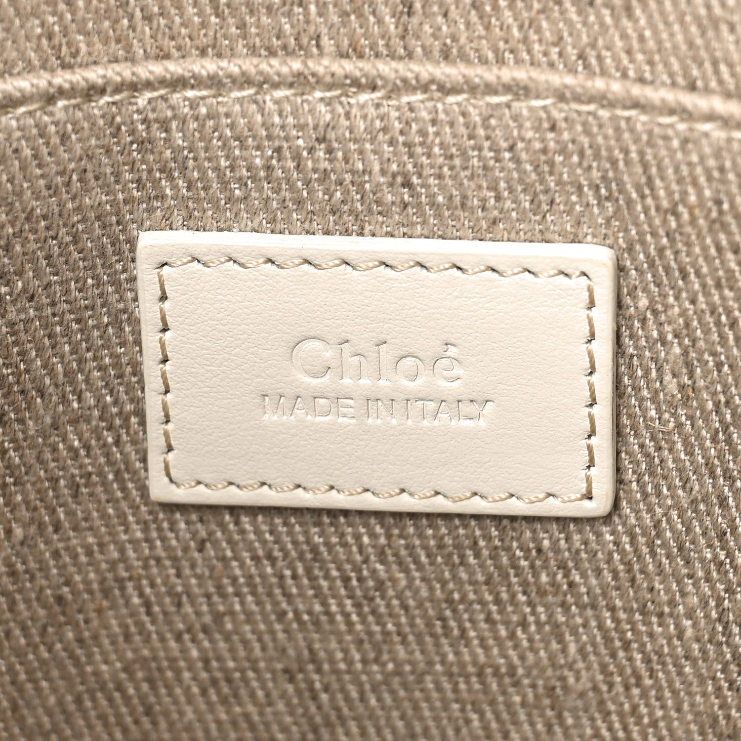 Chloe Linen Canvas Calfskin Blanket Stitched Medium Woody Ribbon Tote White Multicolor 7 of 10