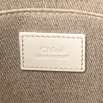 Chloe Linen Canvas Calfskin Blanket Stitched Medium Woody Ribbon Tote White Multicolor 7 of 10
