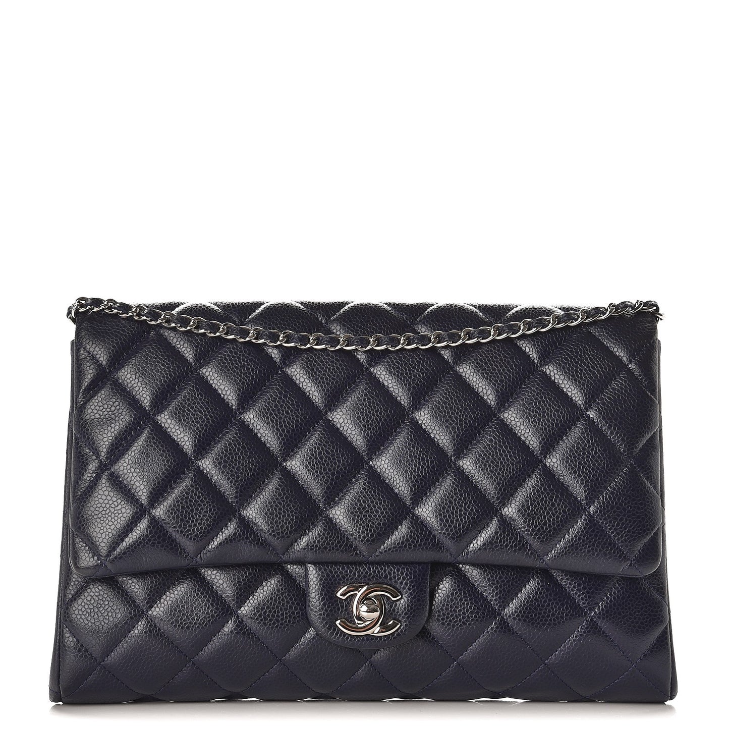 Caviar Quilted Clutch With Chain Flap Blue
