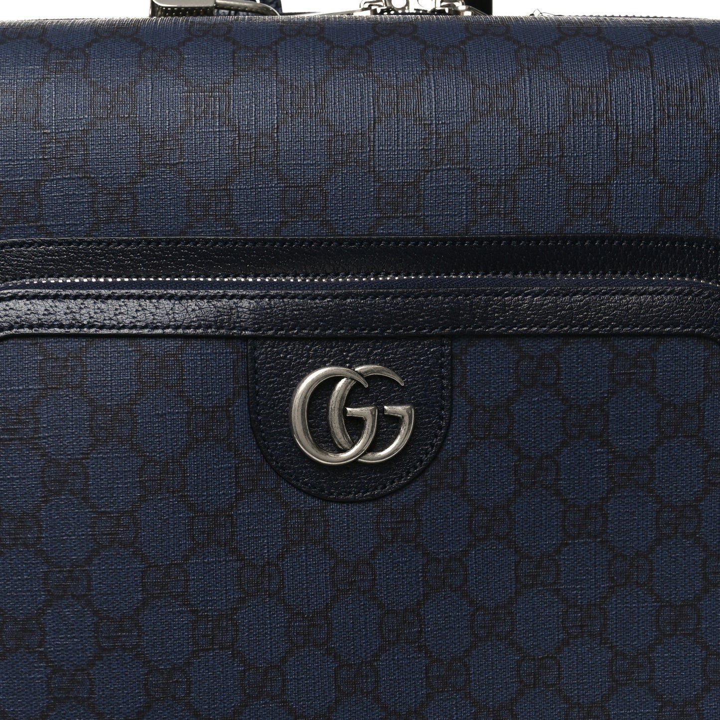 GG Supreme Monogram Textured Dollar Calfskin Web Ophidia Small Savoy Cabin Trolley Black Blue