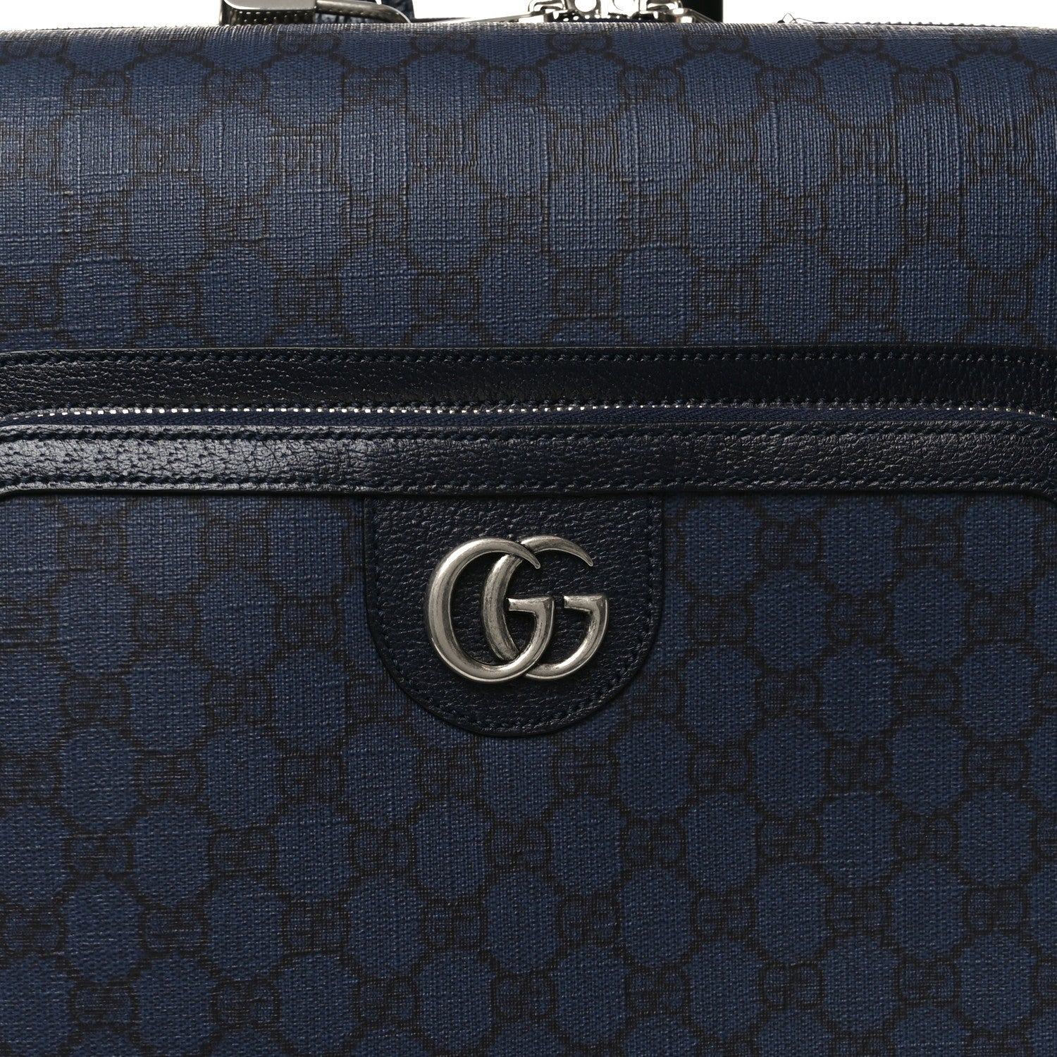 Gucci GG Supreme Monogram Textured Dollar Calfskin Web Ophidia Small Savoy Cabin Trolley Black Blue 8 of 10