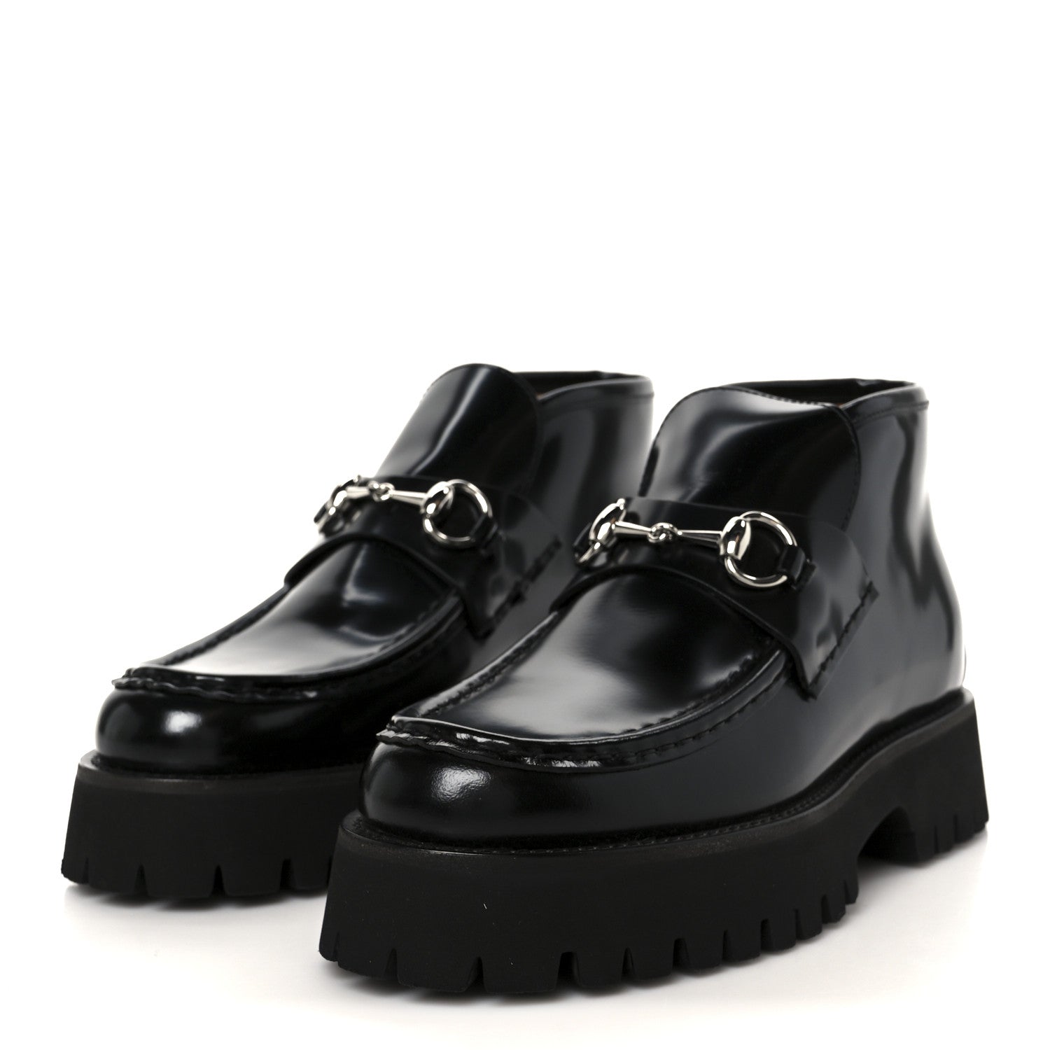 Gucci Cordovan Lux Womens Horsebit Platform Ankle Boots 38 Black 4 of 10