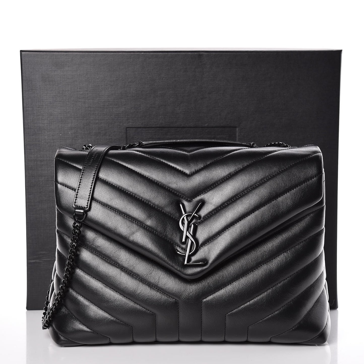 Calfskin Y Quilted Monogram Medium Loulou Chain Satchel Black