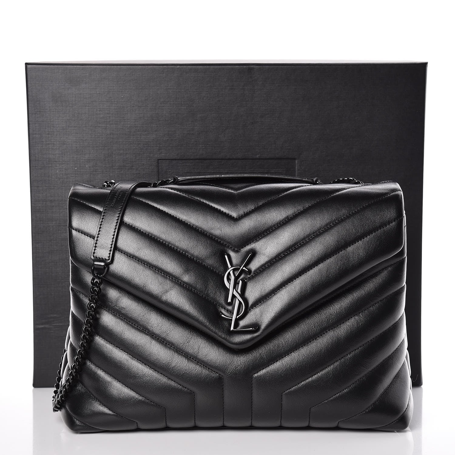Saint Laurent Calfskin Y Quilted Monogram Medium Loulou Chain Satchel Black 11 of 11