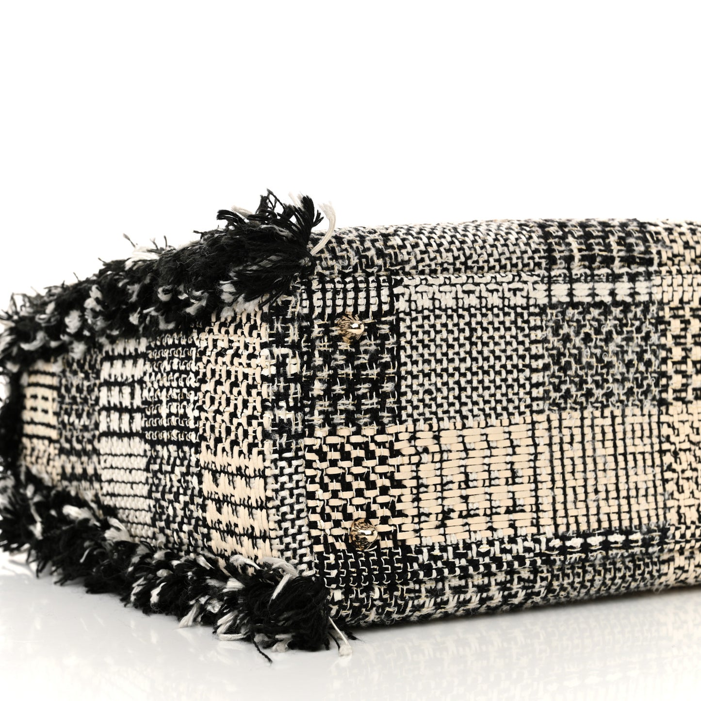 Tweed Fringe Medium Lady Dior White Black