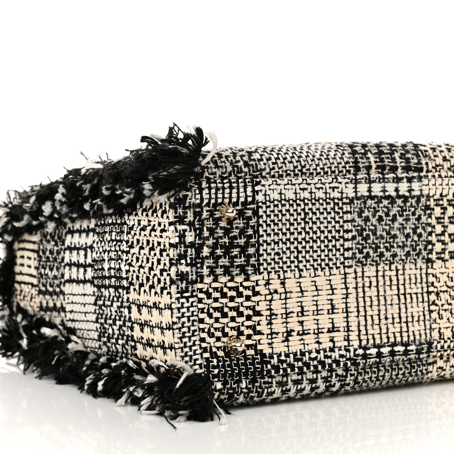 Christian Dior Tweed Fringe Medium Lady Dior White Black 9 of 10