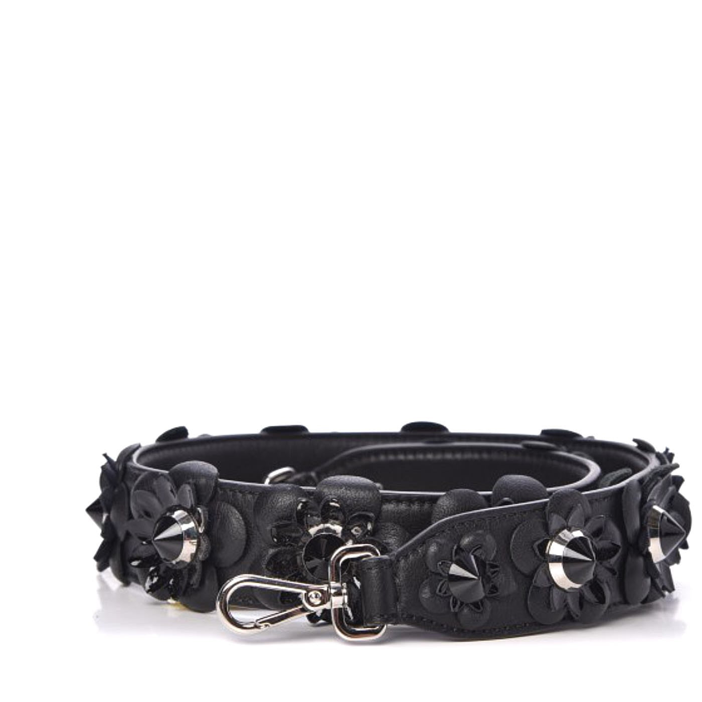 Fendi Vitello Dolce Nappa Patent Flowerland Studded Strap You Black 1 of 4