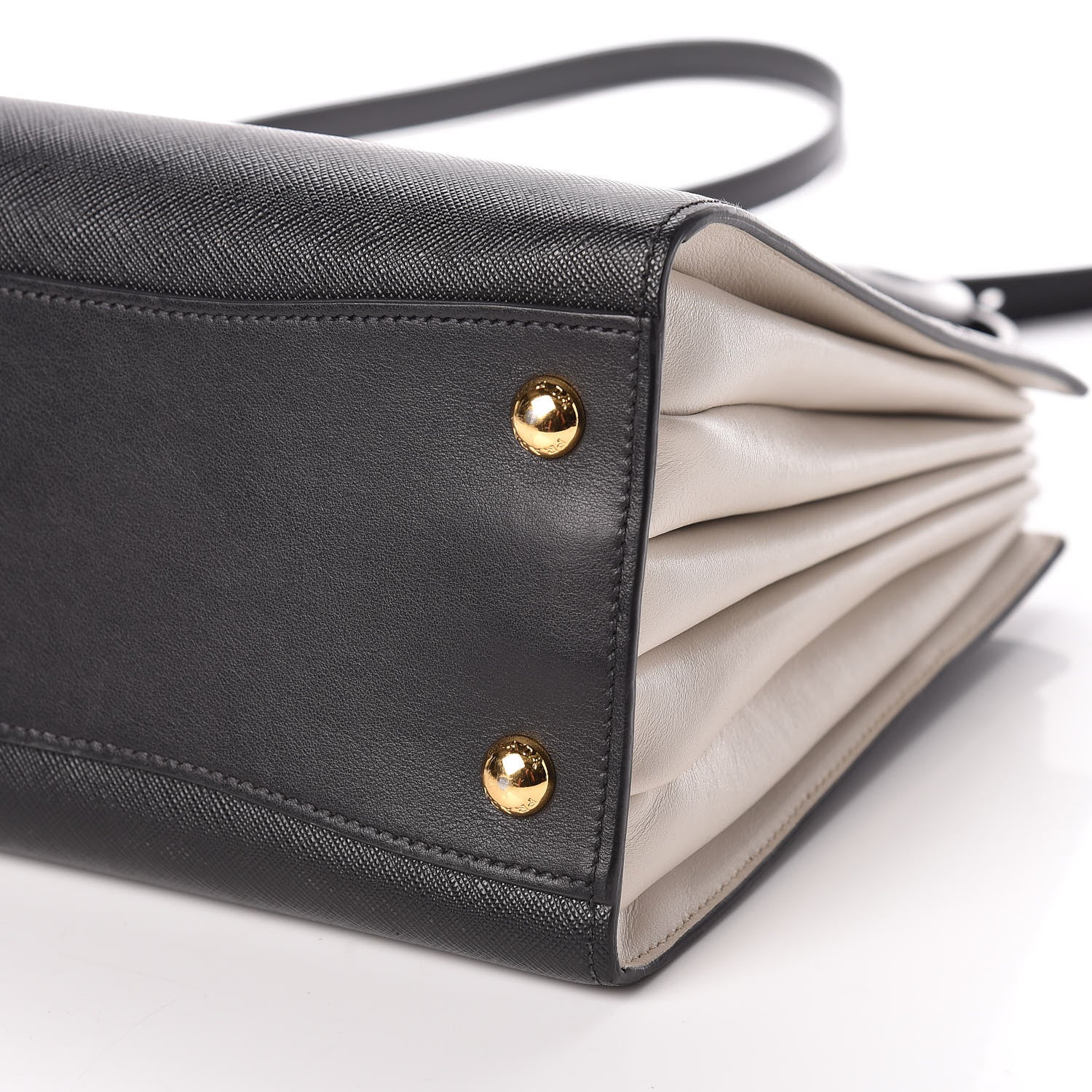 Prada Saffiano City Calfskin Small Bibliothèque Top Handle Black Talco 8 of 11