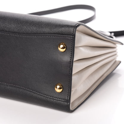Prada Saffiano City Calfskin Small Bibliothèque Top Handle Black Talco 8 of 11