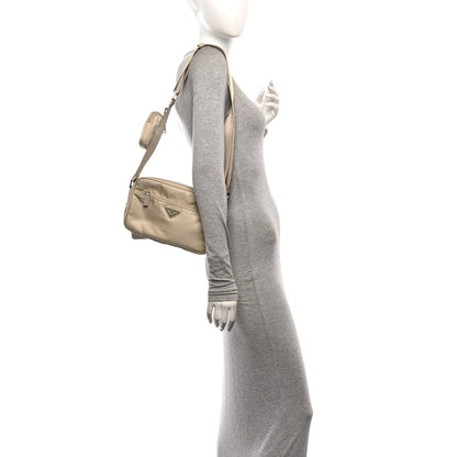 Prada Re-Nylon Vela Saffiano Double Zip Shoulder Bag Beige 2 of 10
