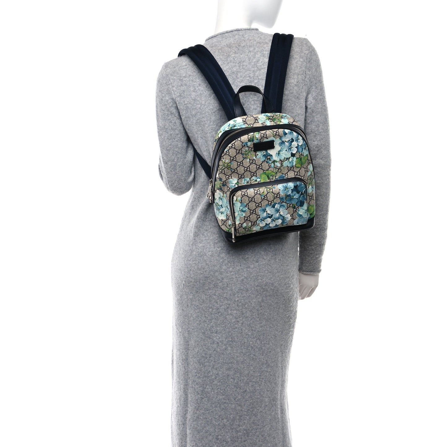 GG Supreme Monogram Blooms Small Day Backpack Blue