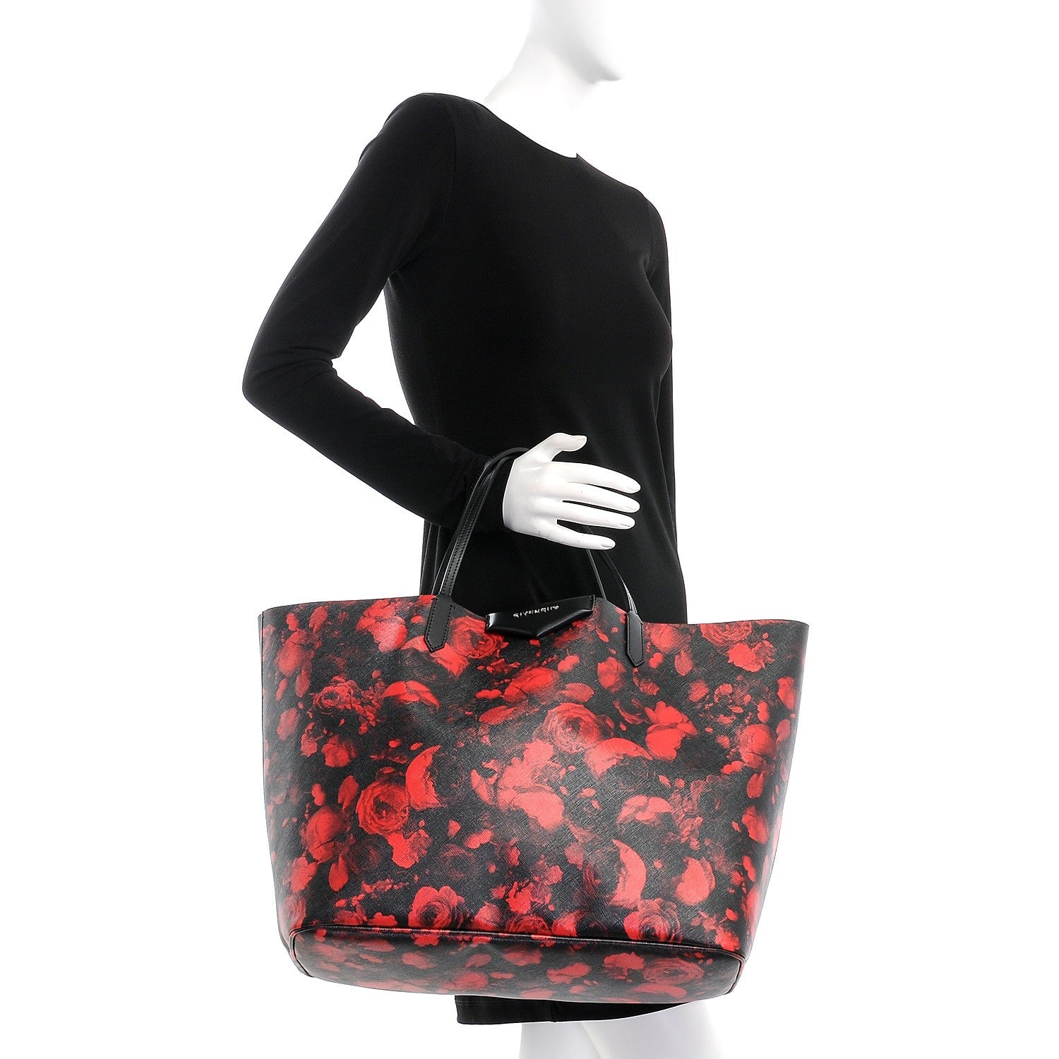 Givenchy Textured Coated Canvas Floral Print Large Antigona Tote Black Red 2 of 9