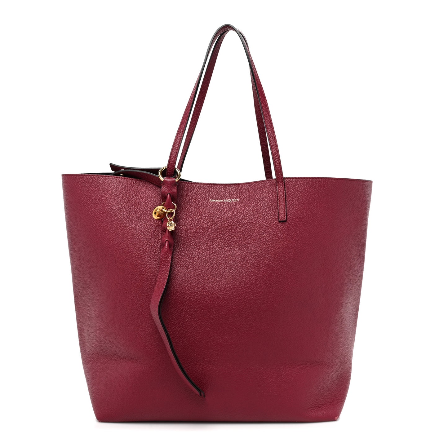 Grained Calfskin Skull Open Shopper Tote Burgundy