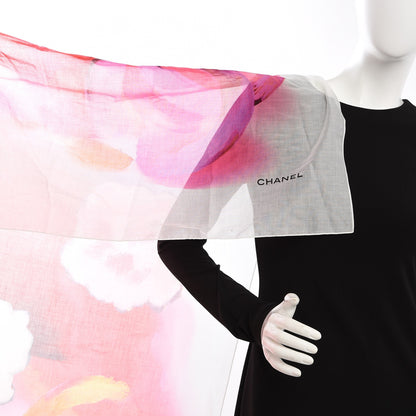 Chanel Cotton Camellia Watercolor Flower Scarf Pink 3 of 6