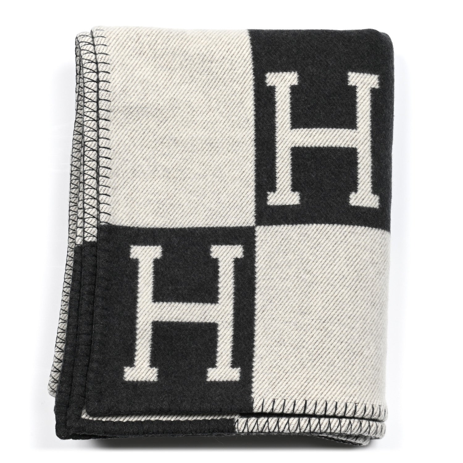 Hermes Wool Cashmere Avalon Blanket Ecru Gris Fonce 1 of 3