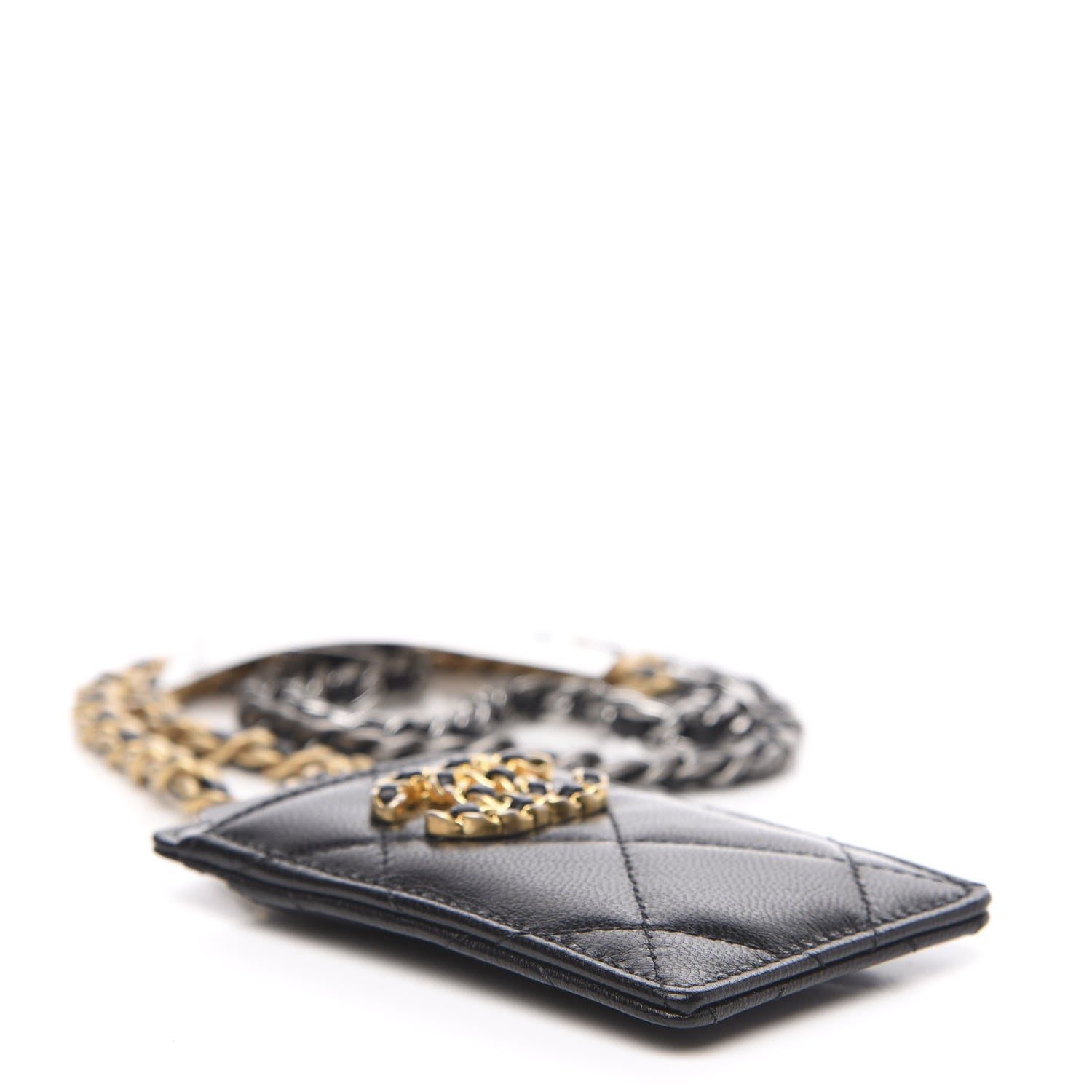 Chanel Goatskin Quilted 19 Card Holder On Chain Black 4 of 8