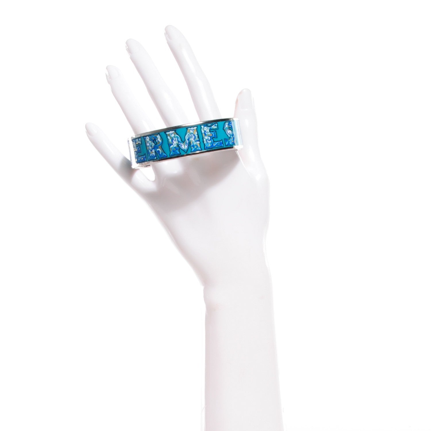 Hermes Enamel Printed Alphabet Russe Wide Bracelet 65 Turquoise Bleu Kaki Jaune 2 of 5