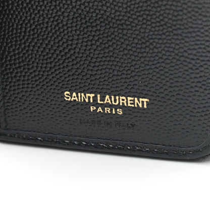 Saint Laurent Grain De Poudre Matelasse Chevron Monogram Compact Zip Around Wallet Black 7 of 7