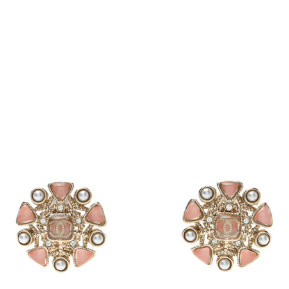 Chanel Gripoix Pearl Crystal CC Earrings Gold Pink 1 of 4