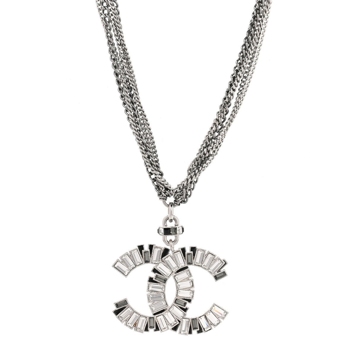 Baguette Crystal CC Multi Strand Pendant Necklace Silver