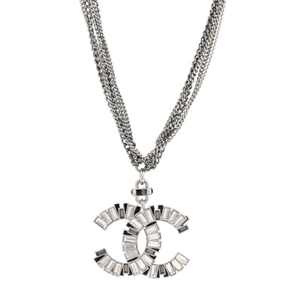 Chanel Baguette Crystal CC Multi Strand Pendant Necklace Silver 1 of 4