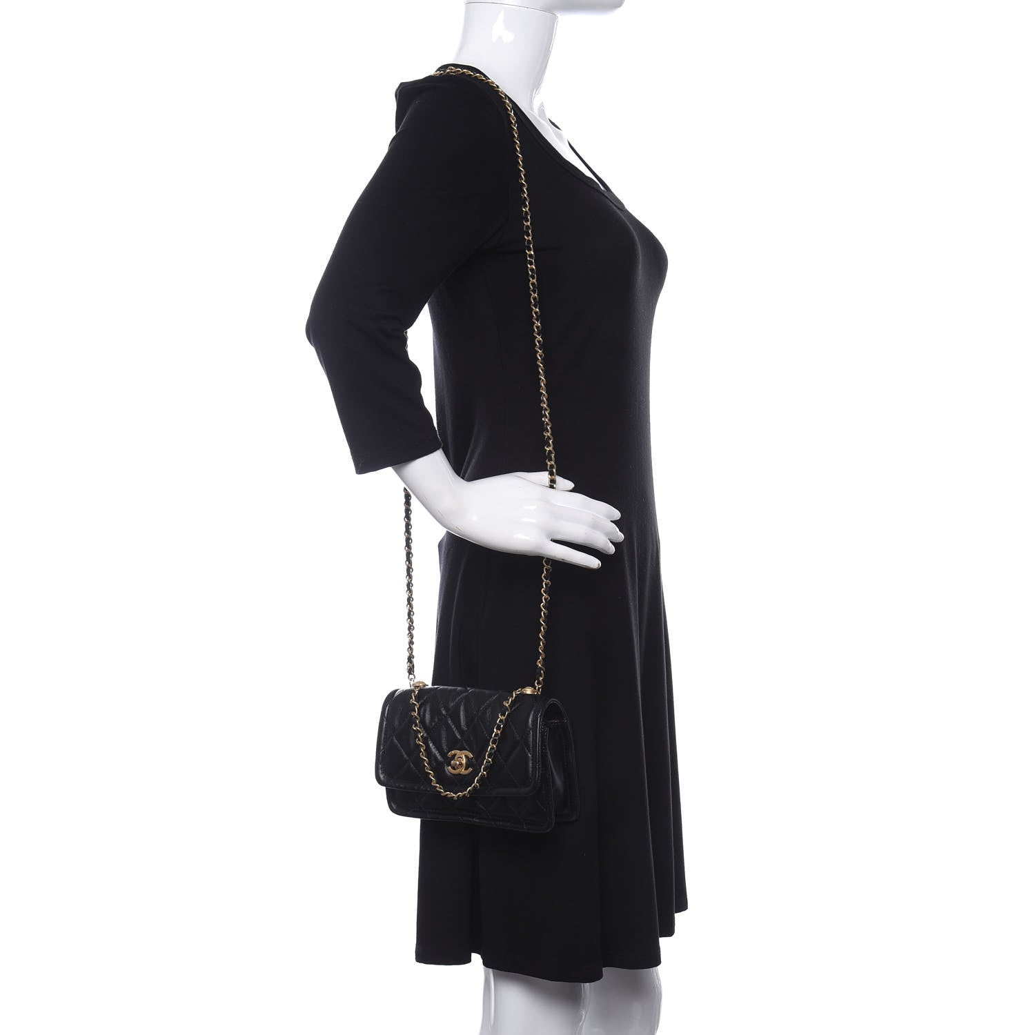 Chanel Shiny Lambskin Flap Clutch With Chain Black 2 of 10
