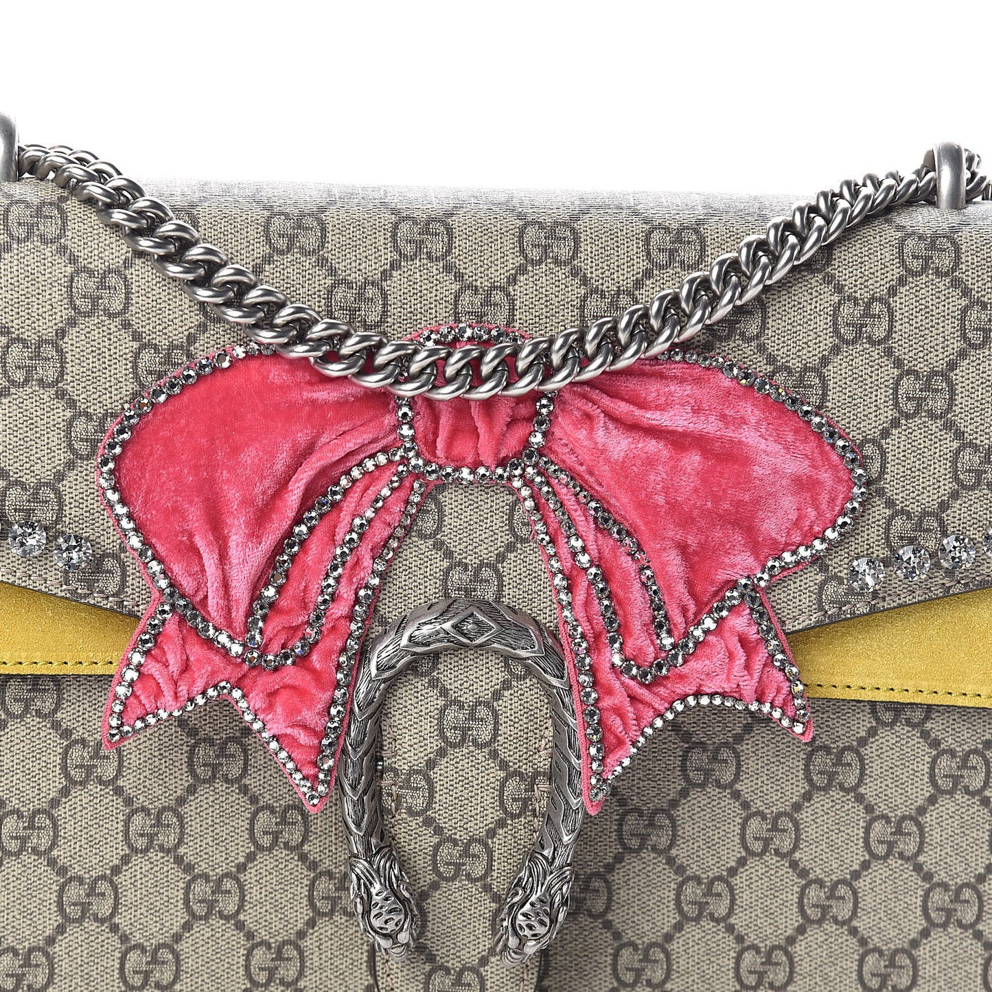 GG Supreme Monogram Crystal Bow Embroidered Medium Dionysus Shoulder Bag Yellow